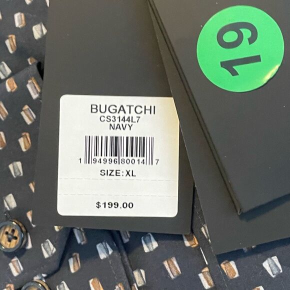 Bugatchi James Martin OoohCotton Button Down Shirt Blue Printed Pattern Long Sle - Picture 5 of 7
